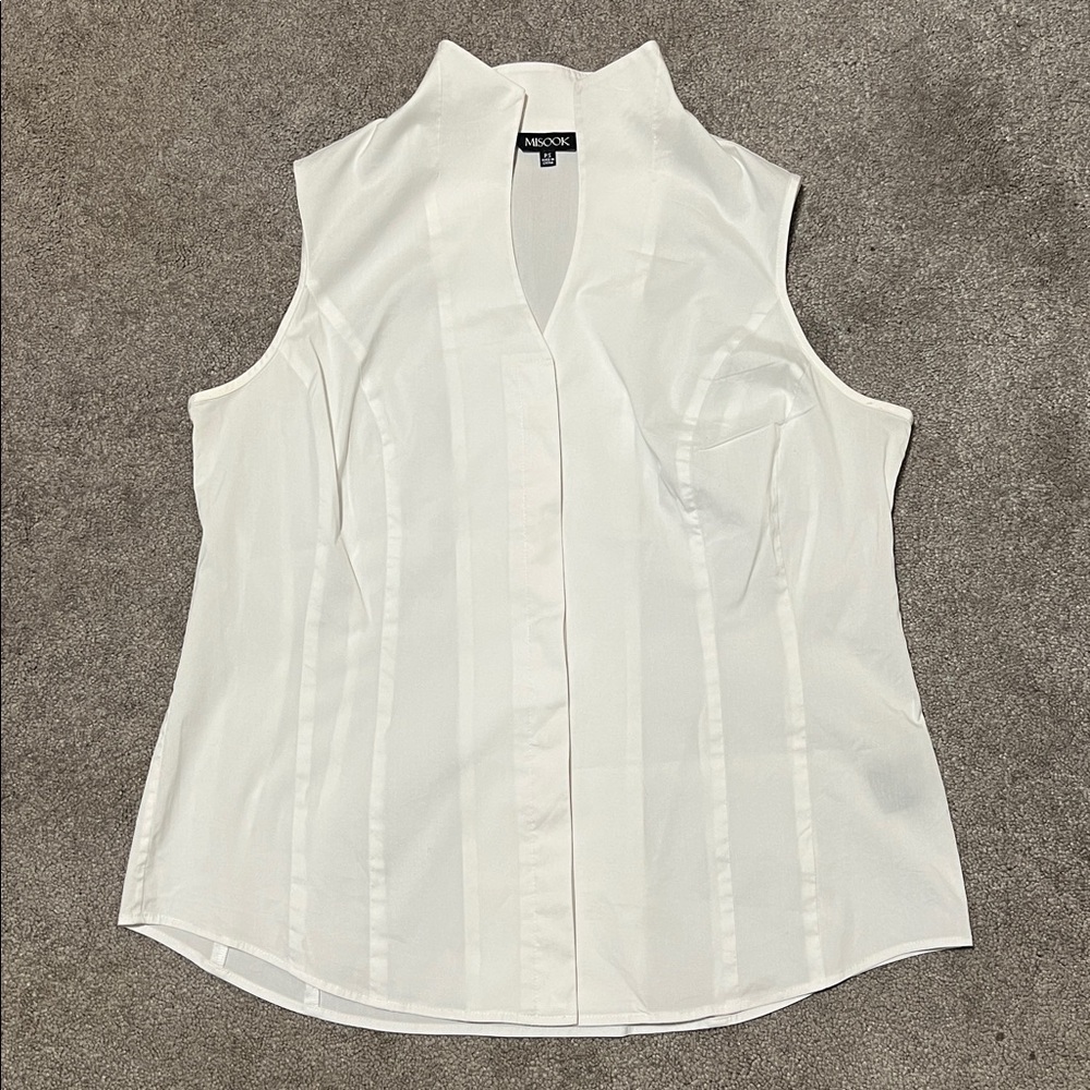 Misook White Stretch Cotton Sleeveless Blouse size Petite Small